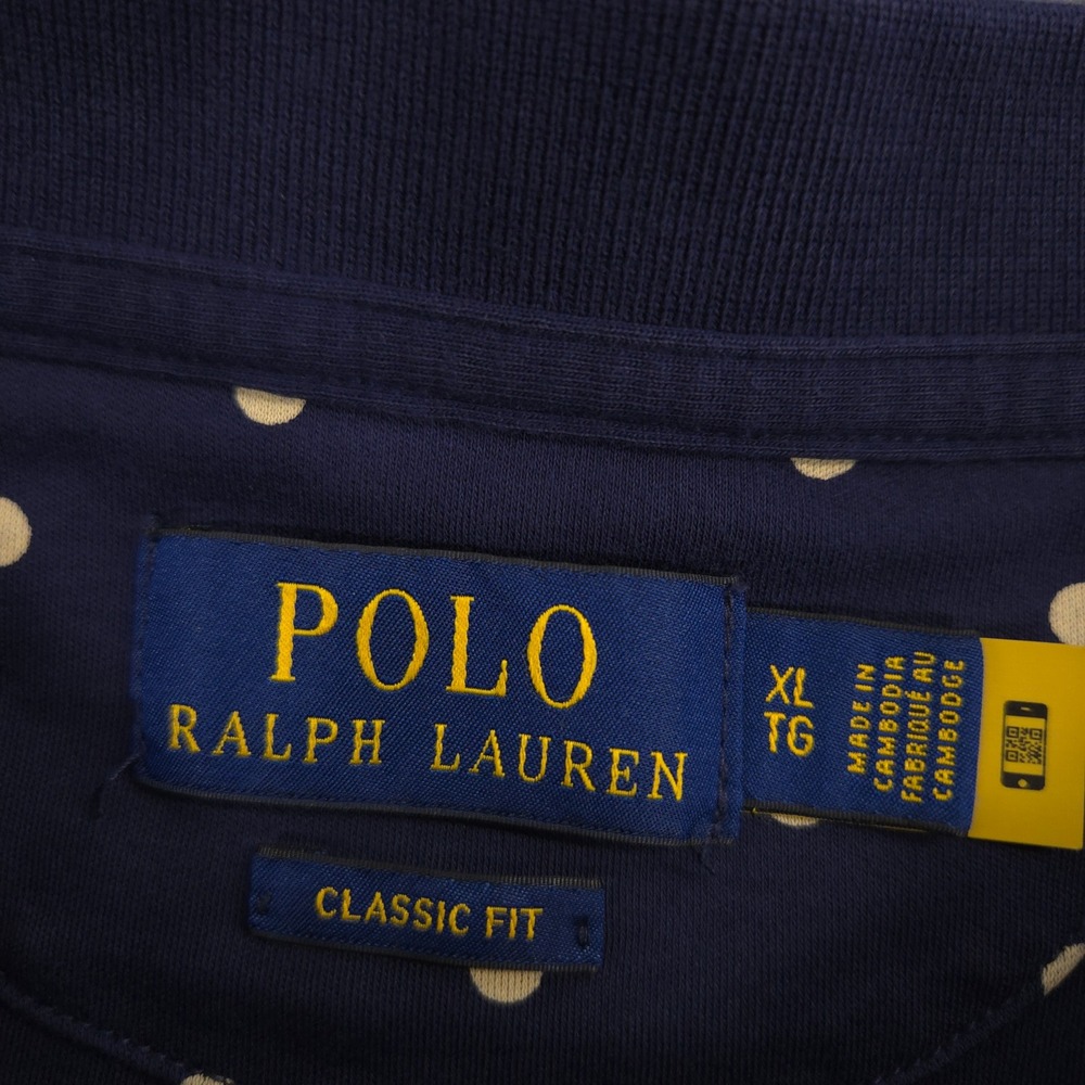 Polo Ralph Lauren Polo Shirt Mens XL Navy Cream Polka Dot AOP Classic Fit Cotton - Picture 7 of 8